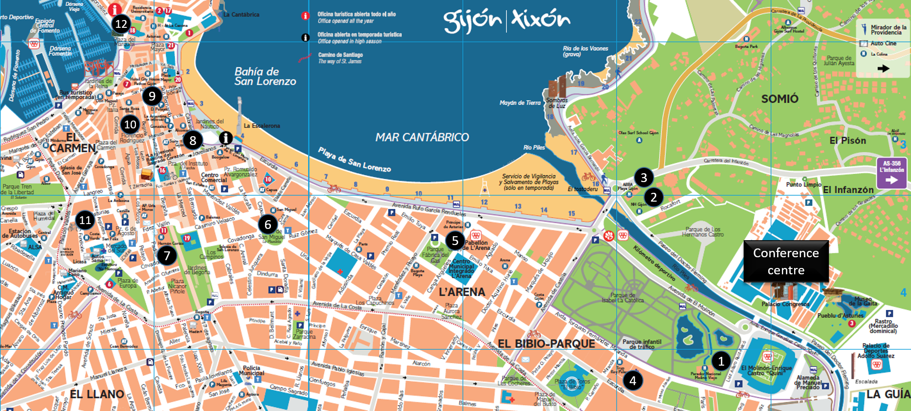 Gijon map with hotels